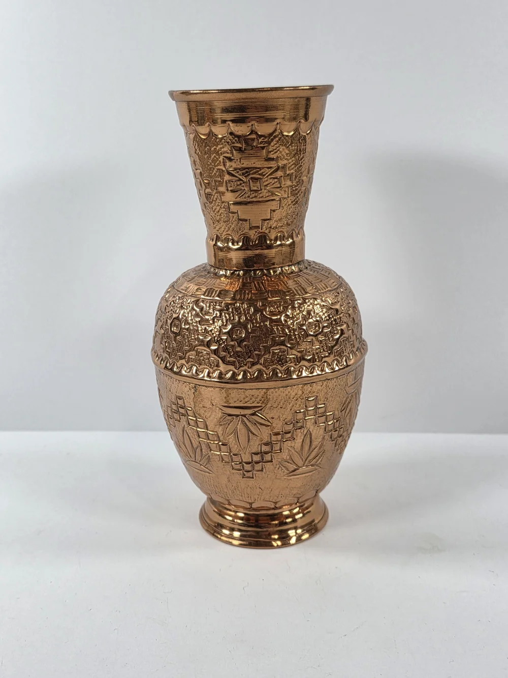 Vintage Copper Intricate Embossed Decorative Vase
